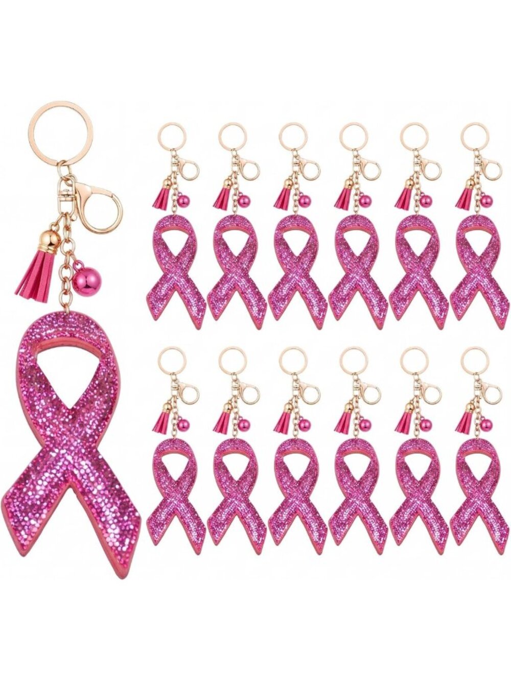 12 Pcs Pink Ribbon Keychains for Breast Cancer Awareness - Support & Empower
